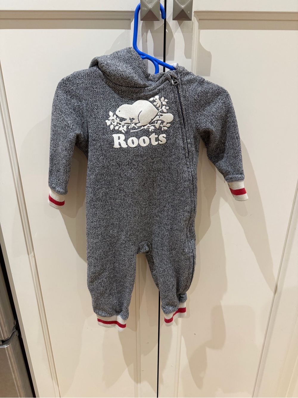 Roots 6-12m Grey Kids One-Piece Hooded Romper